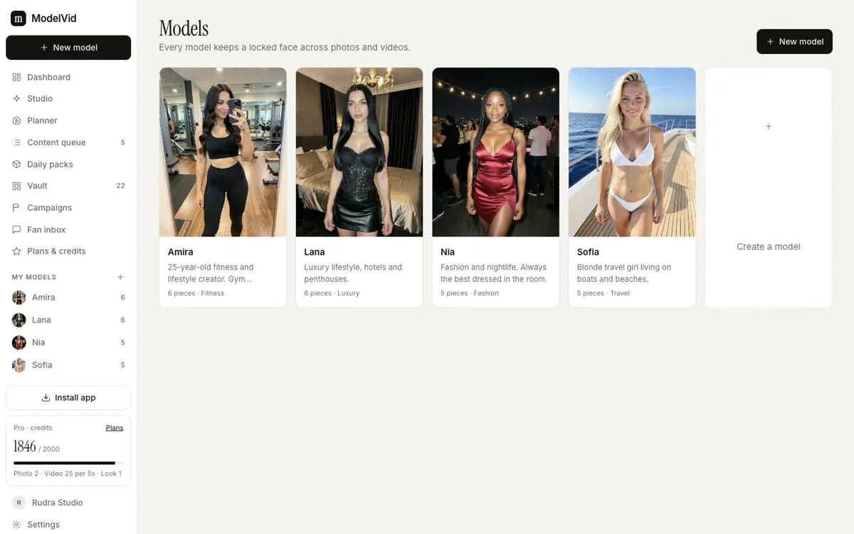 ModelVid app screenshot